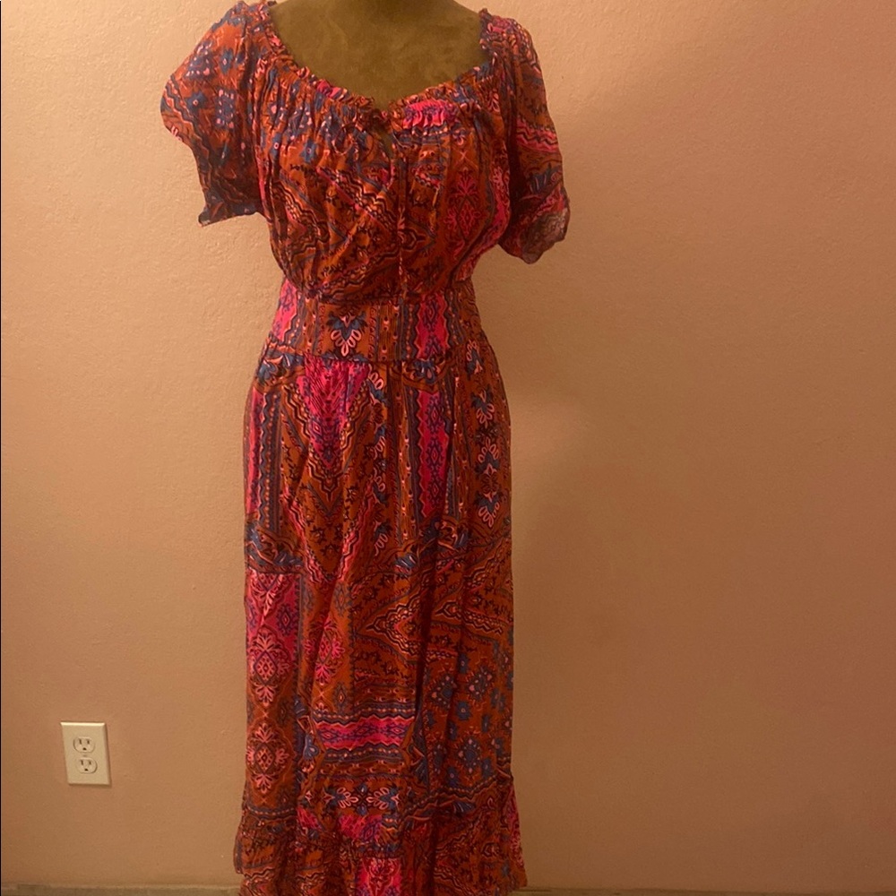 TORRID. Bohemian Pink and Orange Maxi Dress